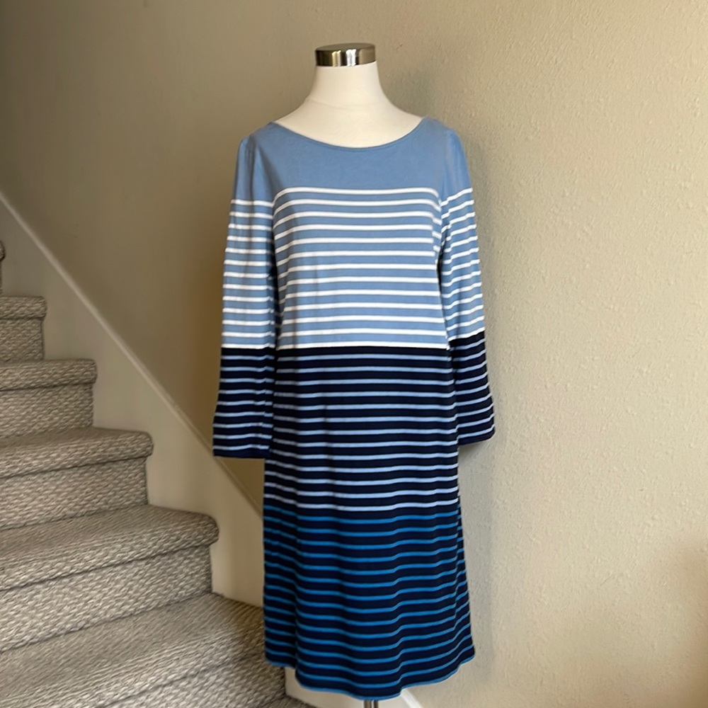 Boden Sz 10 mixed stripes 100% cotton long sleeve dress